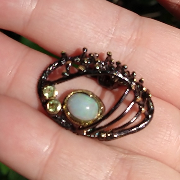 Natural opal peridot  sterling artistic ring - Picture 5 of 8
